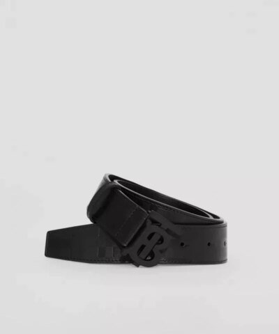 Burberry Men's Monogram Motif Embossed Check Leather Belt