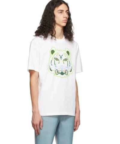 Kenzo White Graphic-Tiger Head Print T-Shirt