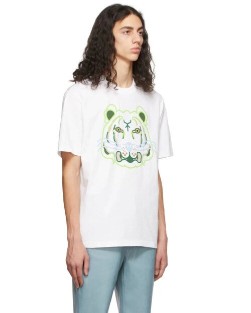 Kenzo White Graphic-Tiger Head Print T-Shirt