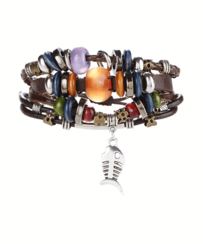 Steffe Unique Vintage Rope Handmade Colorful Bead Leather Bracelets