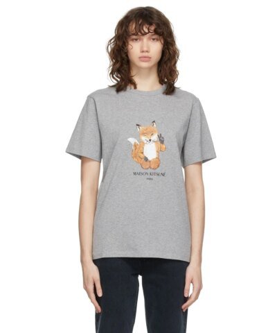 Maison Kitsuné Women's Grey All Right Fox Print Classic T-Shirt