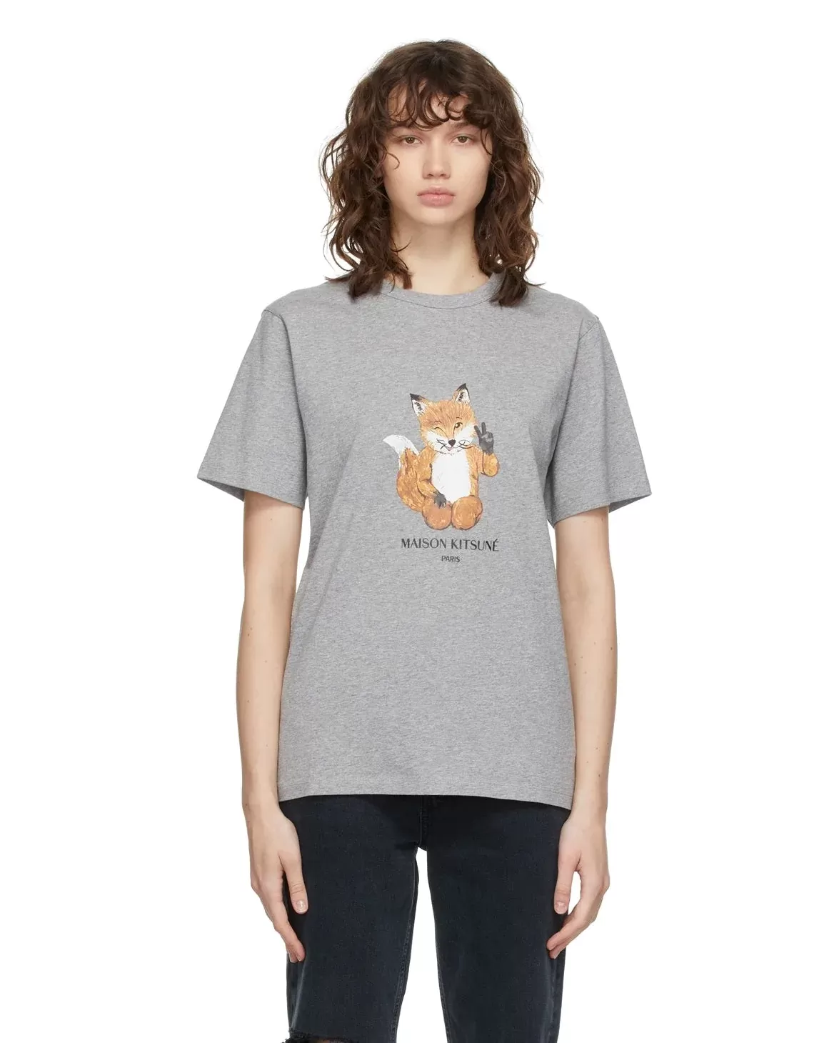 Maison Kitsuné Women's Grey All Right Fox Print Classic T-Shirt