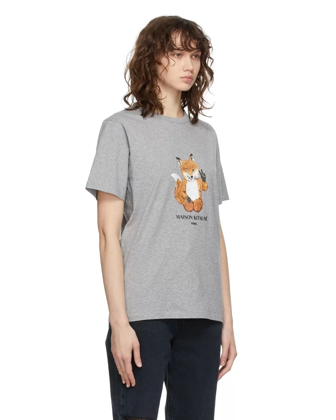 Maison Kitsuné Women's Grey All Right Fox Print Classic T-Shirt