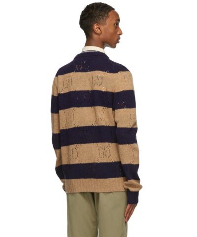 Gucci Beige & Navy Wool Striped GG Sweater