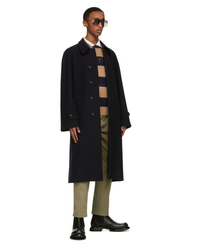 Gucci Beige & Navy Wool Striped GG Sweater