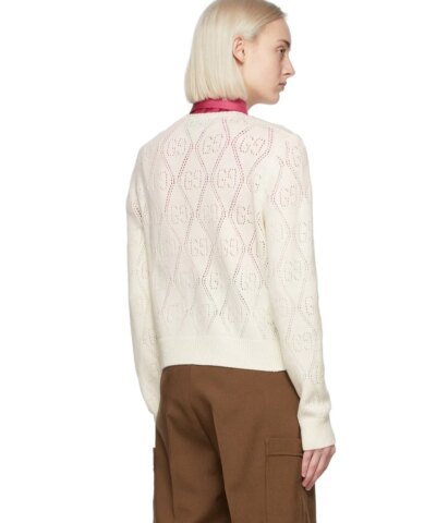 Gucci GG Perforated Wool Cropped Cardigan In White
