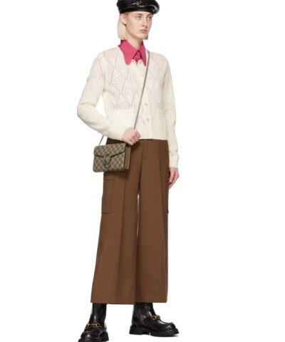 Gucci GG Perforated Wool Cropped Cardigan In White