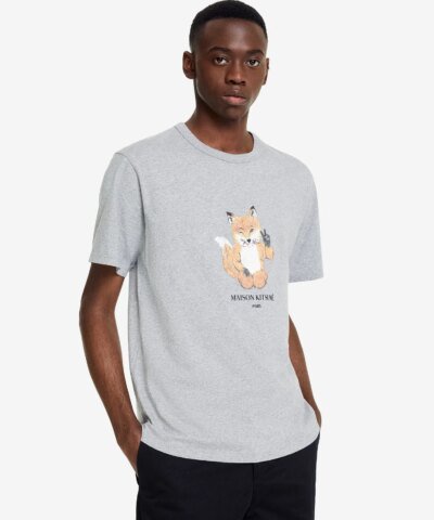Maison Kitsuné Men's Grey All Right Fox Print T-Shirt
