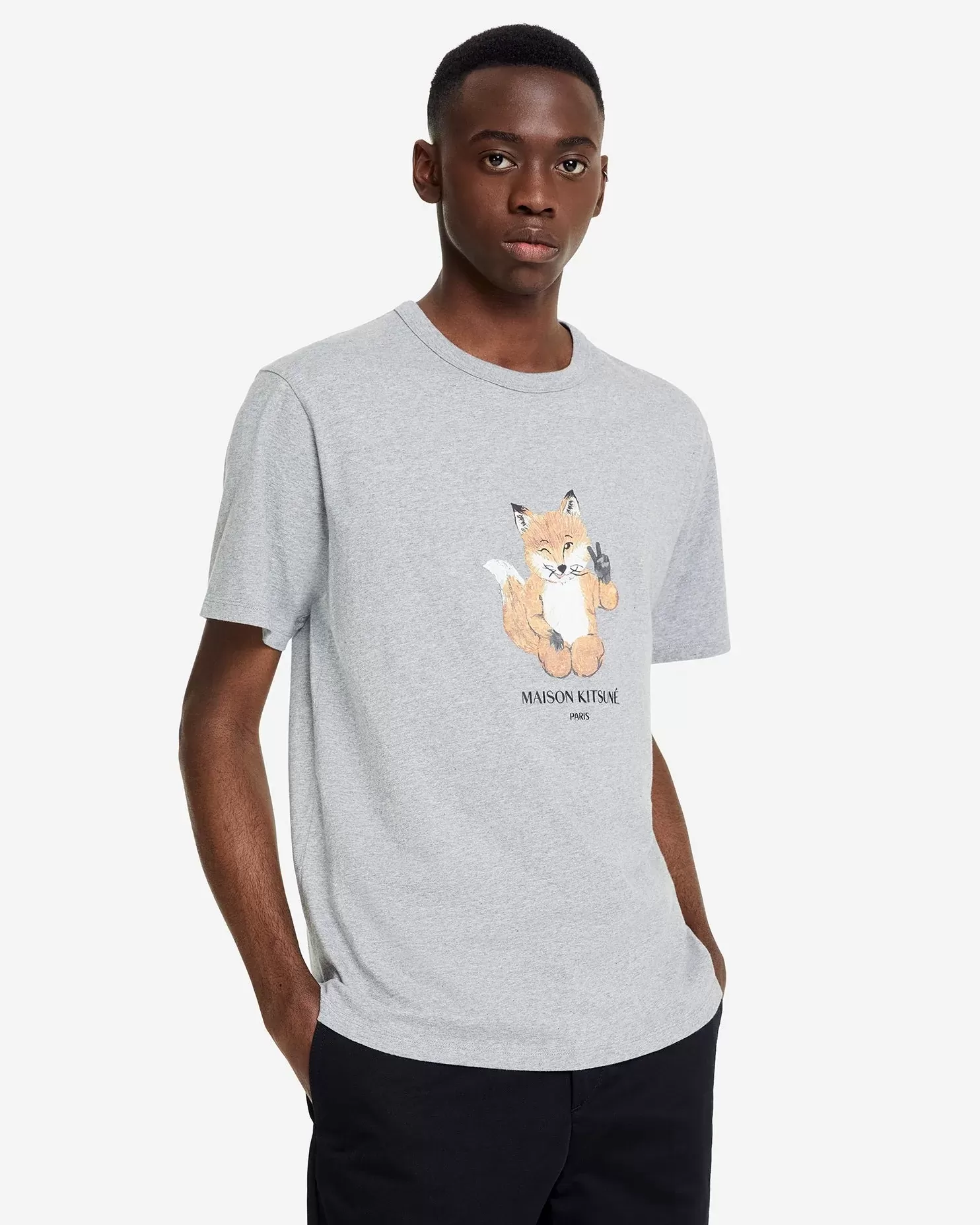 Maison Kitsuné Men's Grey All Right Fox Print T-Shirt