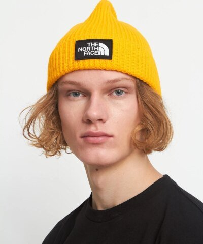 The North Face Logo Box Cuffed Beanie In Yollow