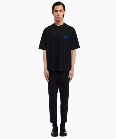 Prada Black Triangle-patch Oversized T-shirt