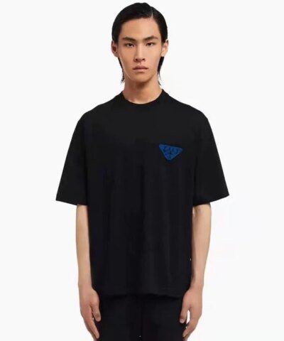 Prada Black Triangle-patch Oversized T-shirt
