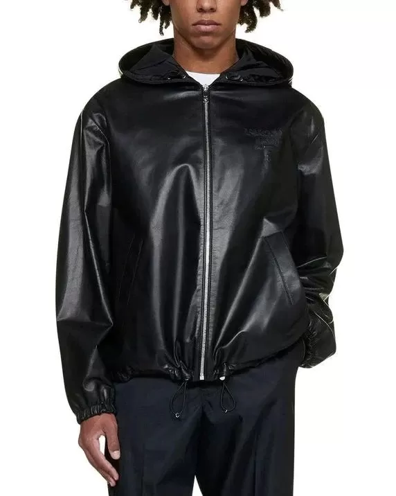 Prada Men's Logo Embossed Hooded Zipped Jacke