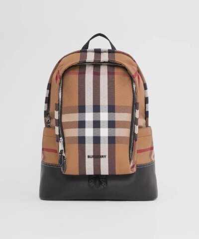 Burberry Large Check Cotton Canvas and Leather Backpack
