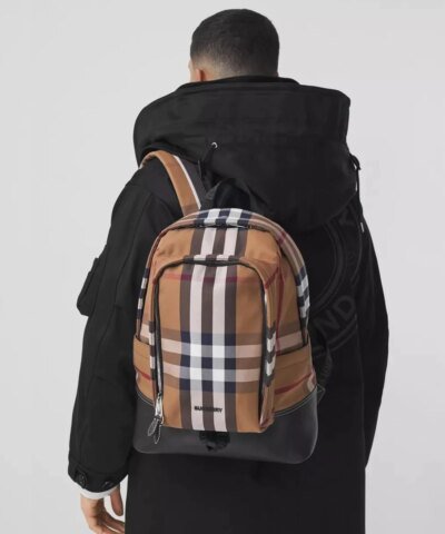 Burberry Large Check Cotton Canvas and Leather Backpack