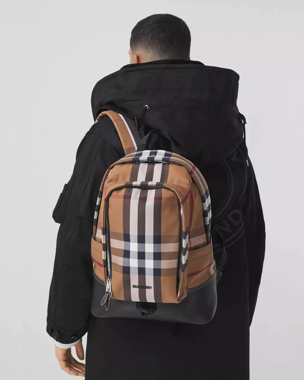 Burberry Large Check Cotton Canvas and Leather Backpack