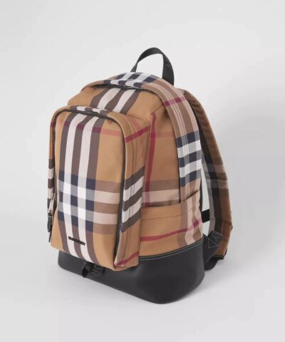 Burberry Large Check Cotton Canvas and Leather Backpack