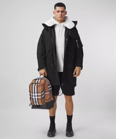 Burberry Large Check Cotton Canvas and Leather Backpack