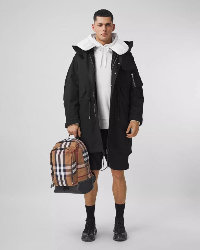 Burberry Large Check Cotton Canvas and Leather Backpack
