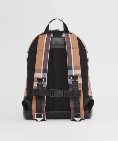 Burberry Large Check Cotton Canvas and Leather Backpack