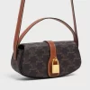 Celine Clutch On Strap In Triomphe Canvas And Calfskin Tan