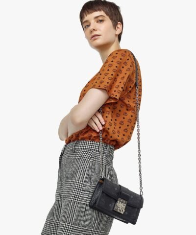 MCM Gretl Black Crossbody in Visetos