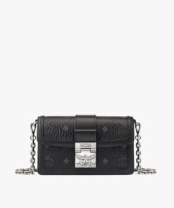 MCM Gretl Black Crossbody in Visetos