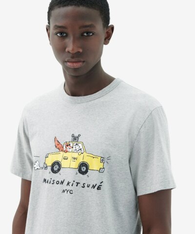Maison Kitsuné Men's Oly Taxi Fox Classic Tee-Shirt in Grey