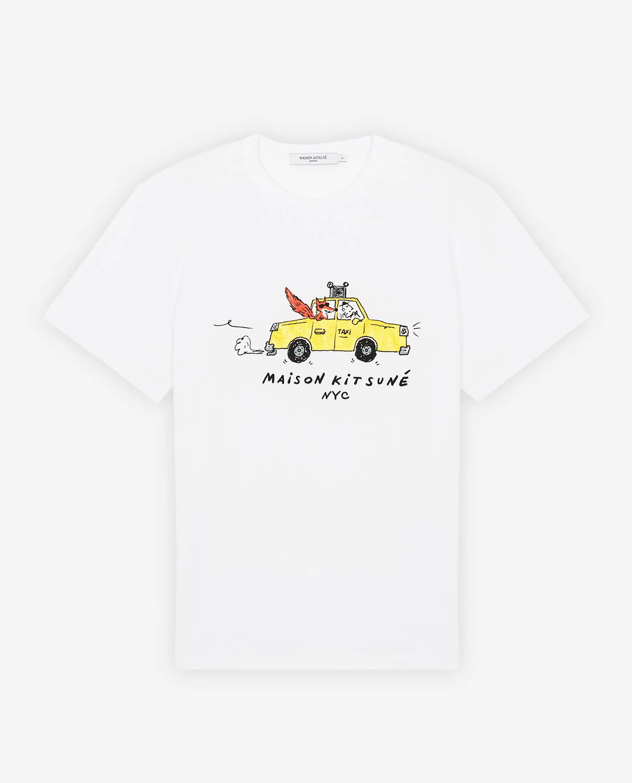 Maison Kitsuné Men's Oly Taxi Fox Classic Tee-Shirt in White