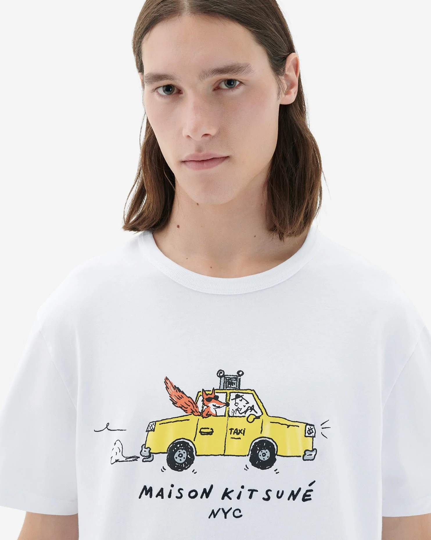 Maison Kitsuné Men's Oly Taxi Fox Classic Tee-Shirt in White