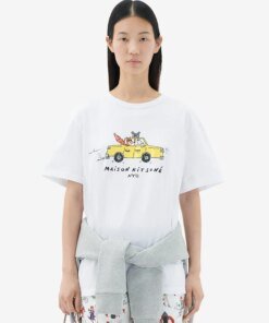 Maison Kitsuné Women's Oly Taxi Fox Classic Tee-Shirt in White