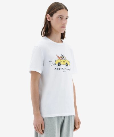 Maison Kitsuné Men's Oly Taxi Fox Classic Tee-Shirt in White