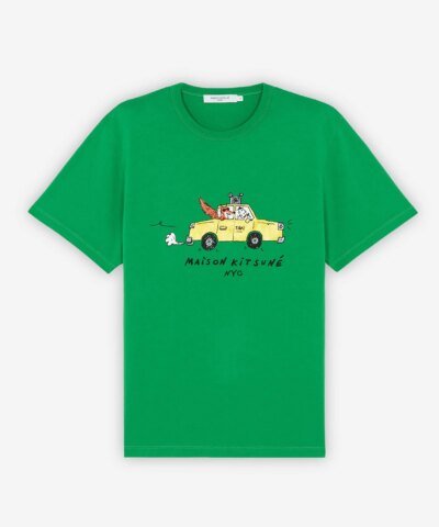 Maison Kitsuné Men's Oly Taxi Fox Classic Tee-Shirt in Green