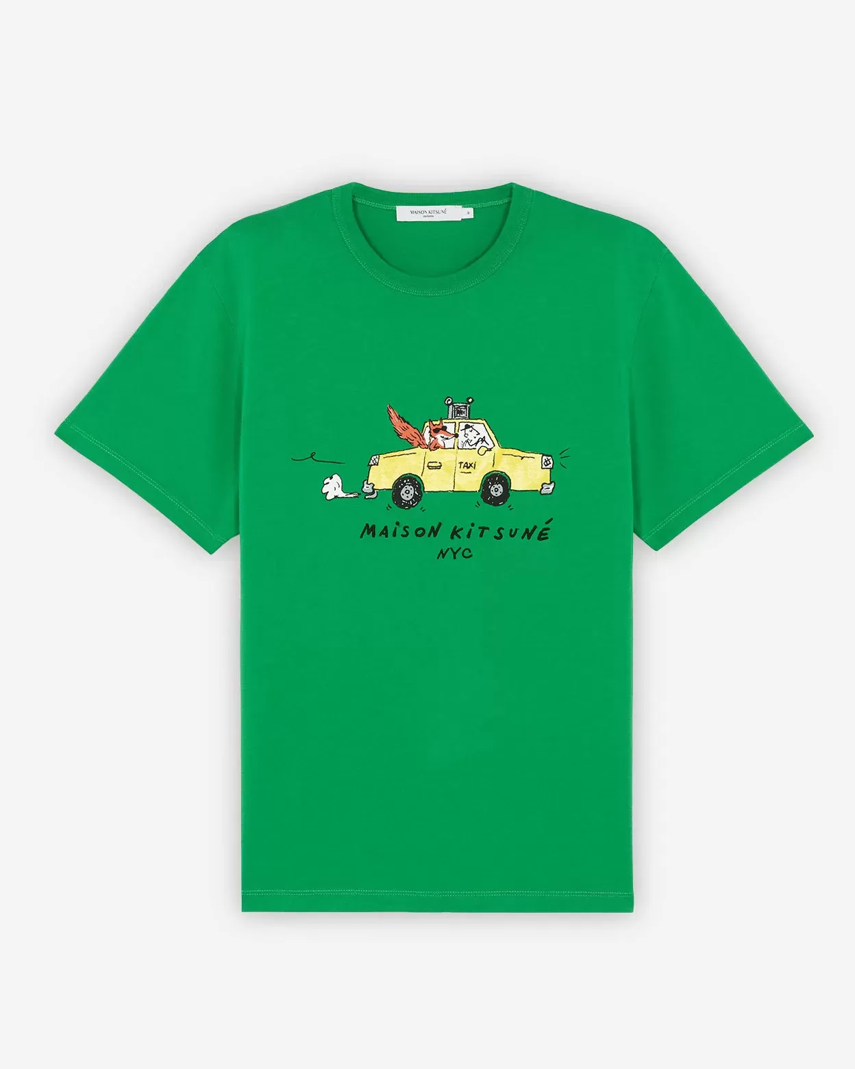 Maison Kitsuné Men's Oly Taxi Fox Classic Tee-Shirt in Green