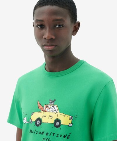 Maison Kitsuné Men's Oly Taxi Fox Classic Tee-Shirt in Green