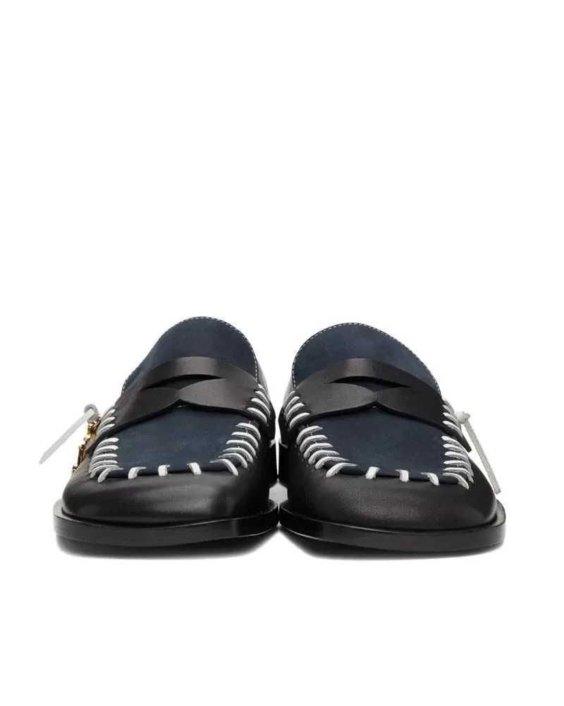 JW Anderson Black & Navy Loafers Flat Stitch