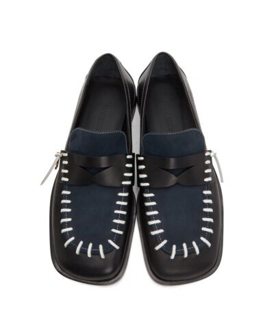 JW Anderson Black & Navy Loafers Flat Stitch