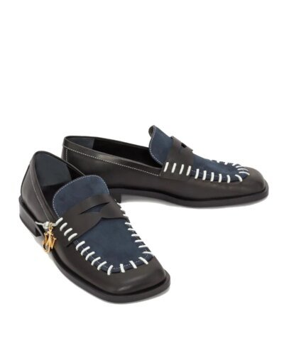 JW Anderson Black & Navy Loafers Flat Stitch