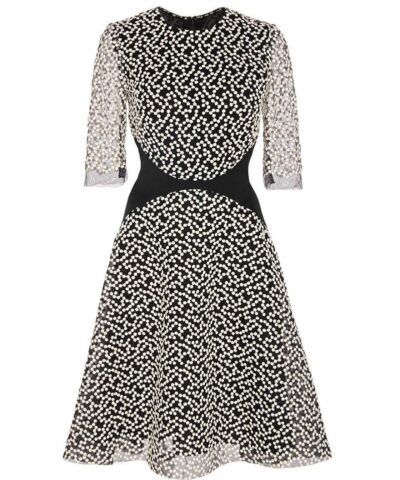 Lela Rose Embroidered Dot Tulle A-Line Dress