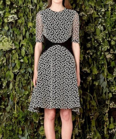 Lela Rose Embroidered Dot Tulle A-Line Dress