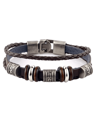 Steffe Unisex Handmade Retro Dark Genuine Leather Woven Charm Bracelet