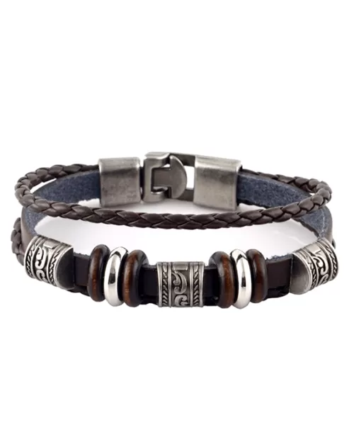 Steffe Unisex Handmade Retro Dark Genuine Leather Woven Charm Bracelet