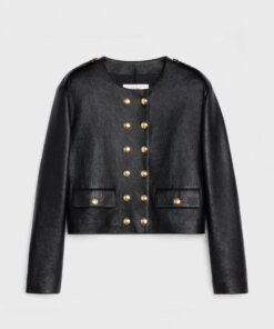 Celine Pure Collar Jacket In Soft Lambskin Black