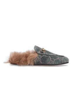Gucci Women's Princetown Fur-lined GG Velvet Slipper - Natural