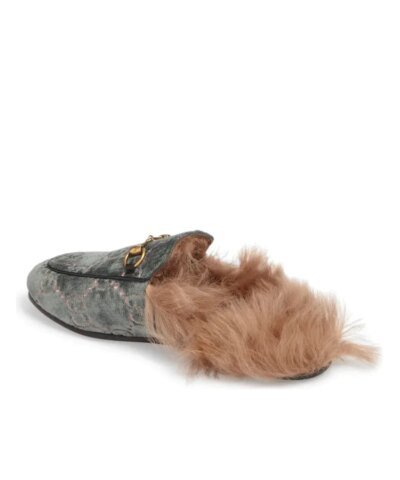 Gucci Women's Princetown Fur-lined GG Velvet Slipper - Natural