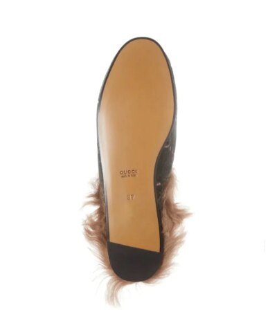 Gucci Women's Princetown Fur-lined GG Velvet Slipper - Natural