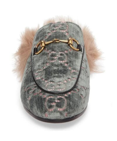 Gucci Women's Princetown Fur-lined GG Velvet Slipper - Natural