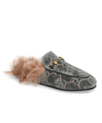 Gucci Women's Princetown Fur-lined GG Velvet Slipper - Natural