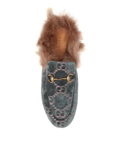 Gucci Women's Princetown Fur-lined GG Velvet Slipper - Natural