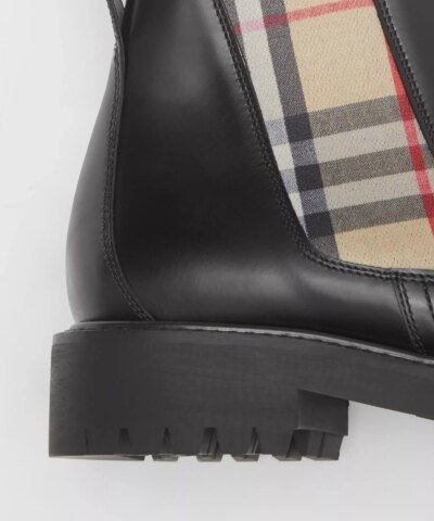 Burberry Vintage Check Detail Leather Chelsea Boots